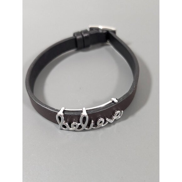 Keep Collective Believe Charm Bracelet Brown Black reversible Leather 8 in - Picture 3 of 16